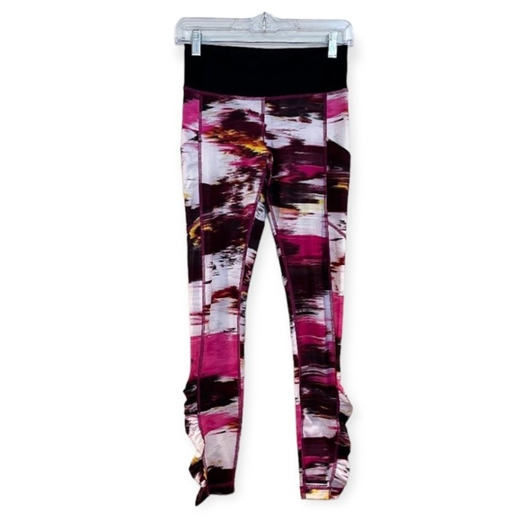 Lululemon Colorful Watercolor Ruffle Ankle Running Athletic Pants Leggings 4 - Picture 1 of 8
